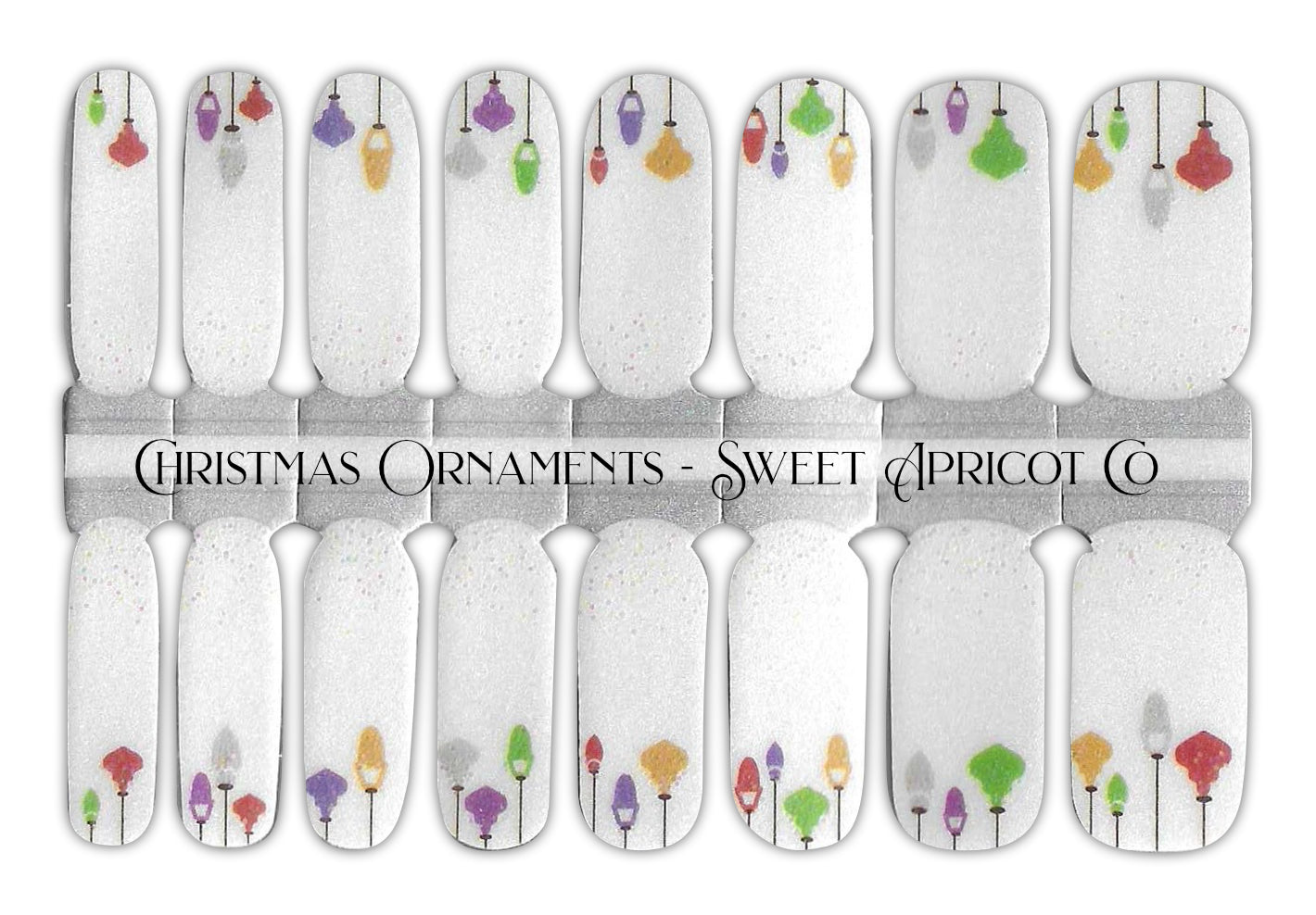 Christmas Ornaments Nail Wraps - White Pearl with Delicate Design