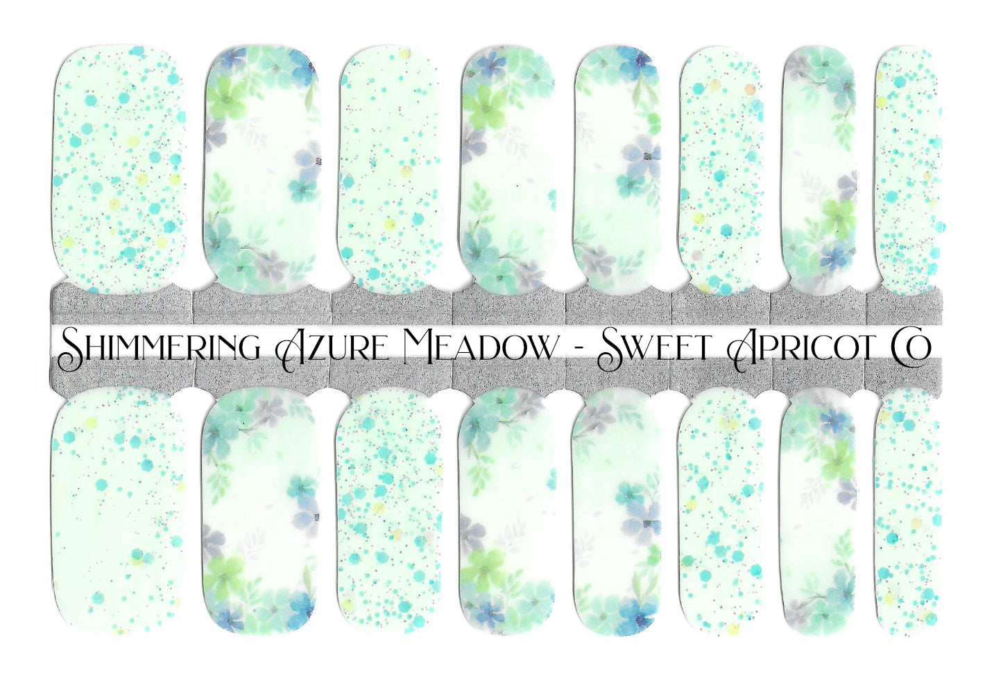 Shimmering Azure Meadow Nail Wraps - Floral Design