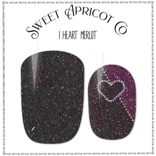 I Heart Merlot Nail Wraps - A deep red glitter design