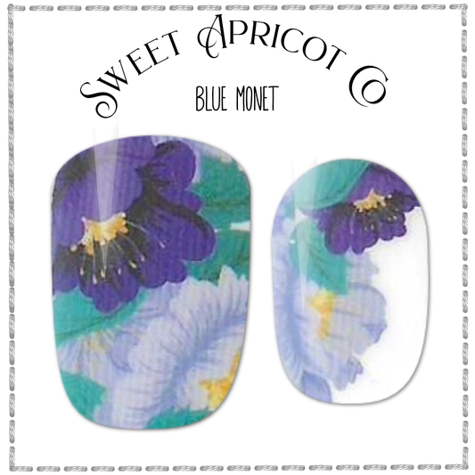 Blue Monet Nail Wraps - Tranquil Blue and Purple Floral