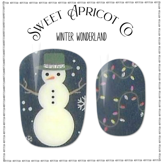 Winter Wonderland Nail Wraps - Wintery Snowman and Christmas Lights Design