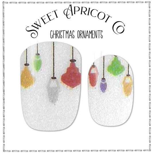 Christmas Ornaments Nail Wraps - White Pearl with Delicate Design