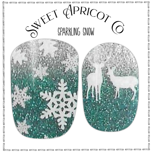 Sparkling Snow Nail Wraps - Silver and Green Glitter Christmas Design