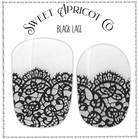 Black Lace Nail Wraps - Black and Clear Design