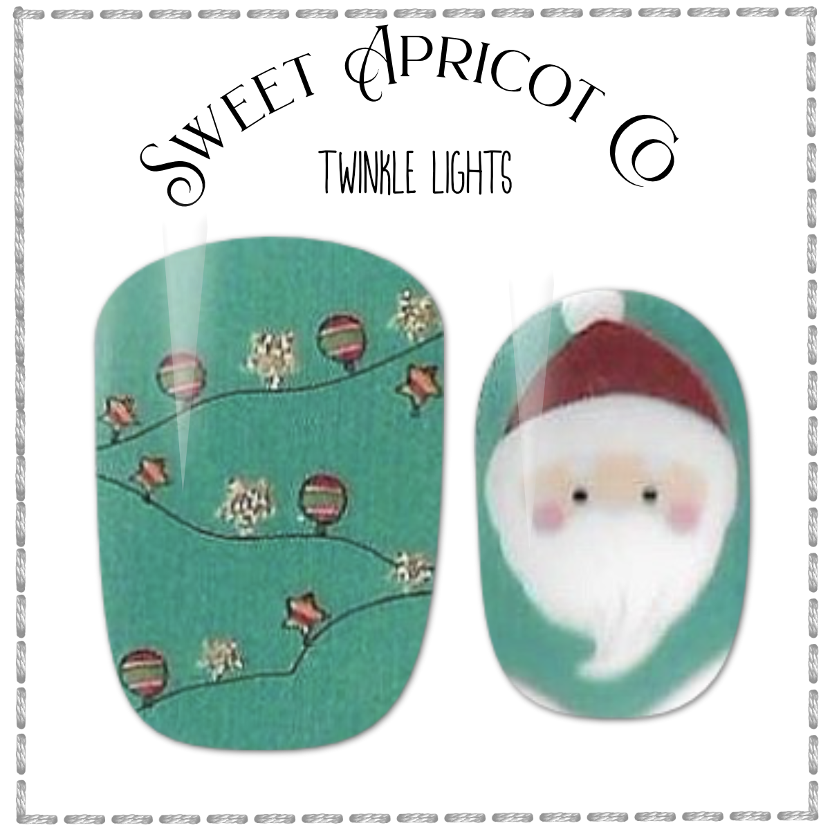 Twinkle Lights Nail Wraps - Sweet Santa Design on Aqua