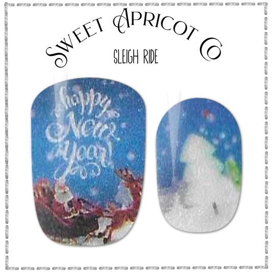 Sleigh Ride Nail Wraps - Fun Christmas Design wishing a Happy New Year