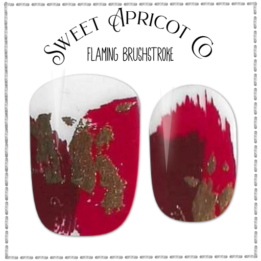 Flaming Brushstroke Nail Wraps - Red, Burgundy, Gold Foil and Transparent Design