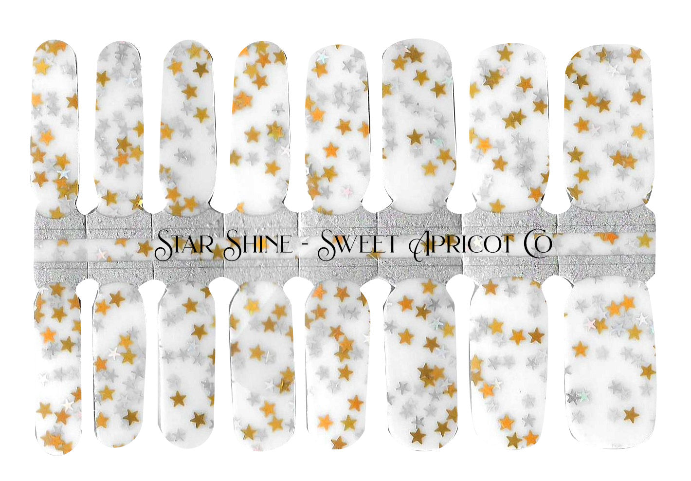 Star Shine Nail Wraps - Silver and Gold Stars on a Clear Background