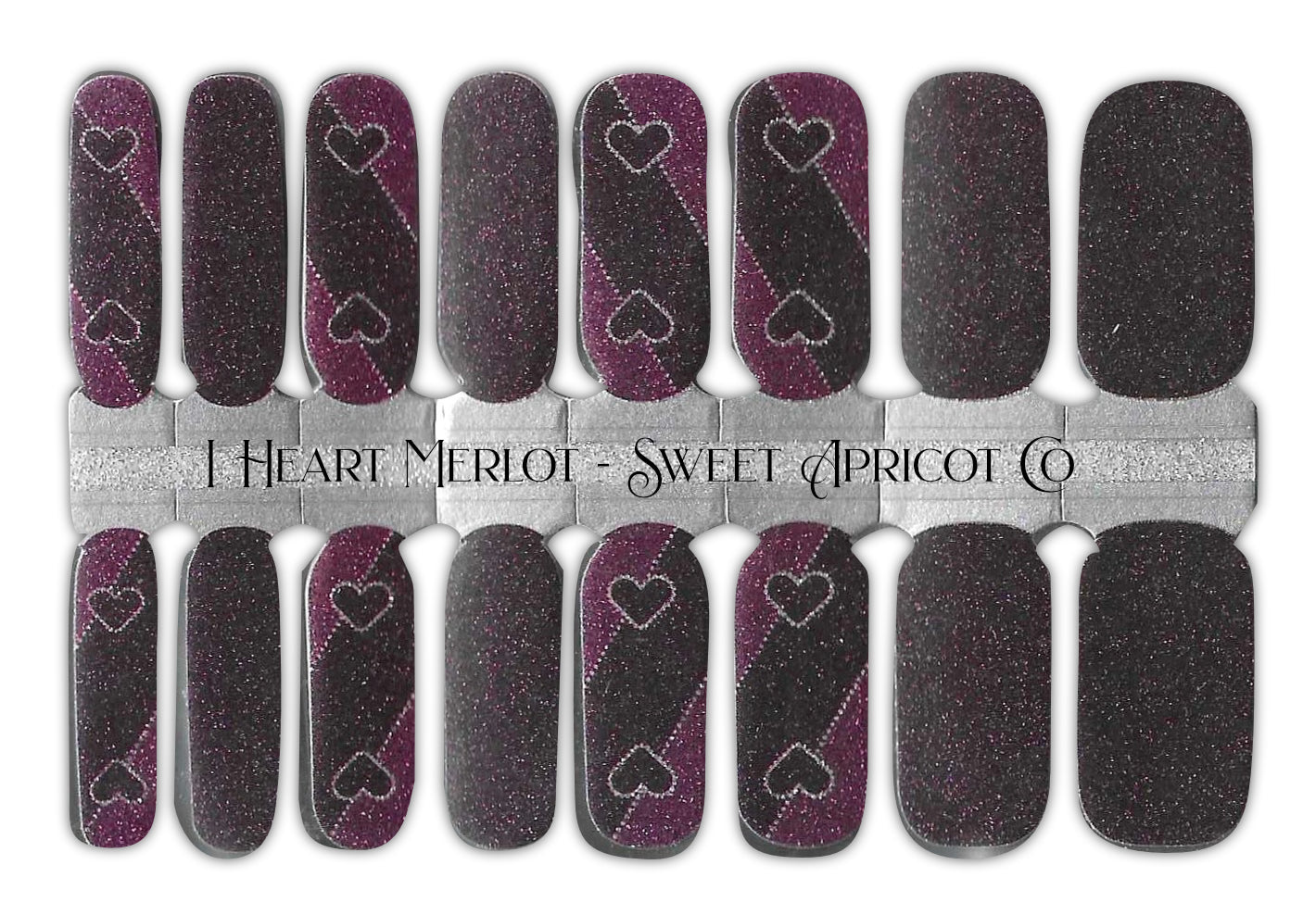 I Heart Merlot Nail Wraps - A deep red glitter design