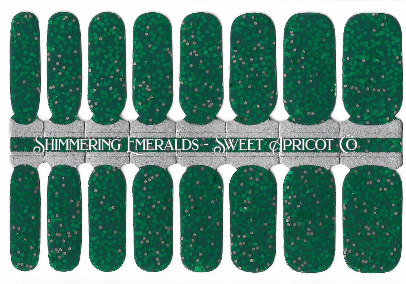 Shimmering Emeralds Nail Wraps - Deep Green and Gold Glitter