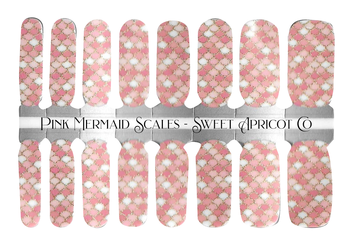 Pink Mermaid Scales Nail Wraps - Shades of Pink with Gold Glitter