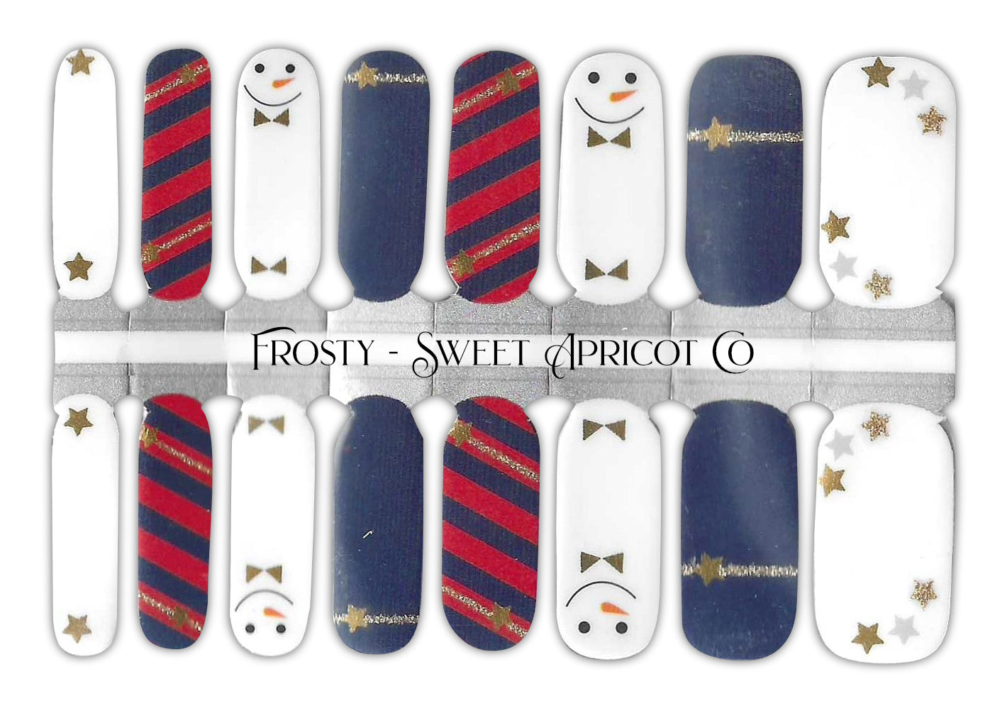 Frosty Nail Wraps - Winter Holiday Snowman Design in Red and Blue