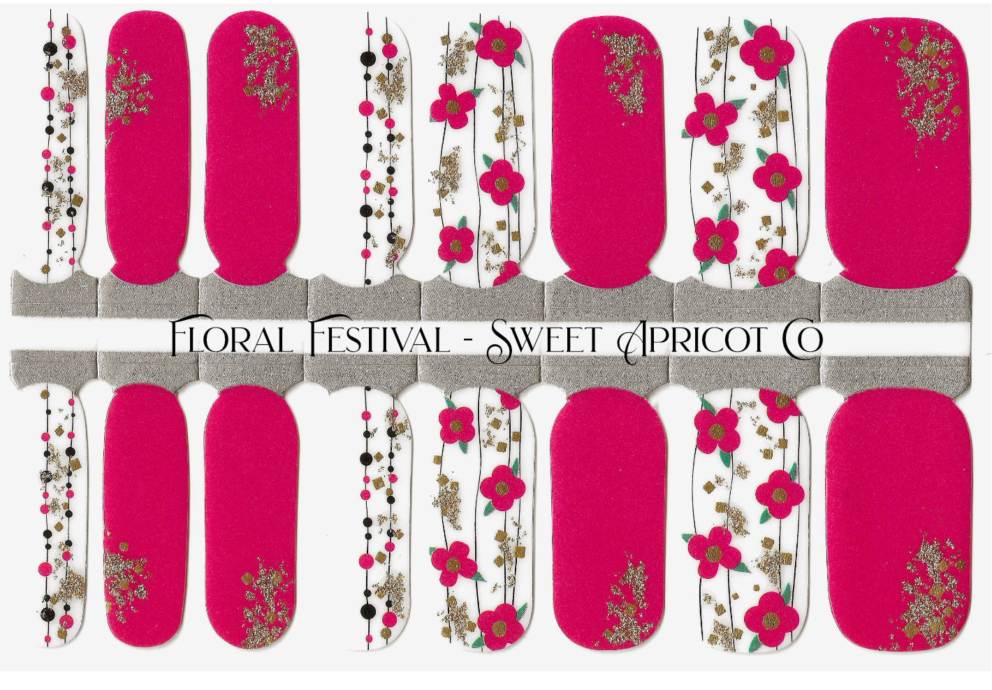 Floral Festival Nail Wraps - Cheerful Floral Design with Solids and Gold Foil