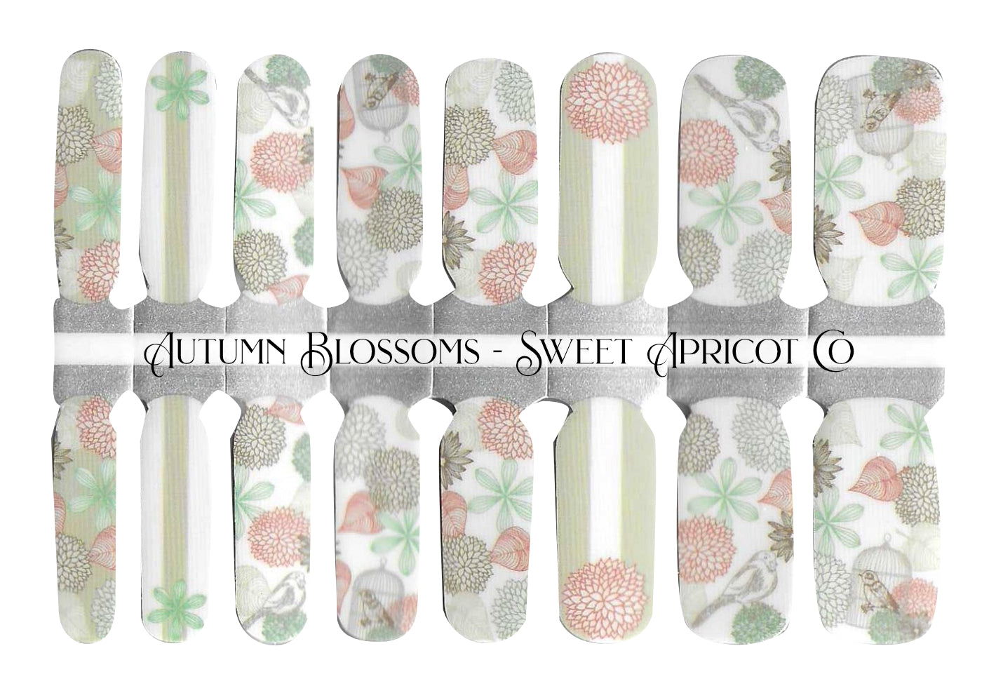 Autumn Blossoms Nail Wraps - A Lovely Pastel Design on White Background