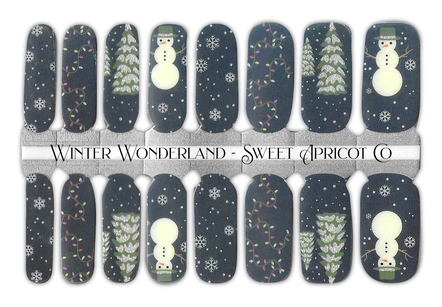 Winter Wonderland Nail Wraps - Wintery Snowman and Christmas Lights Design