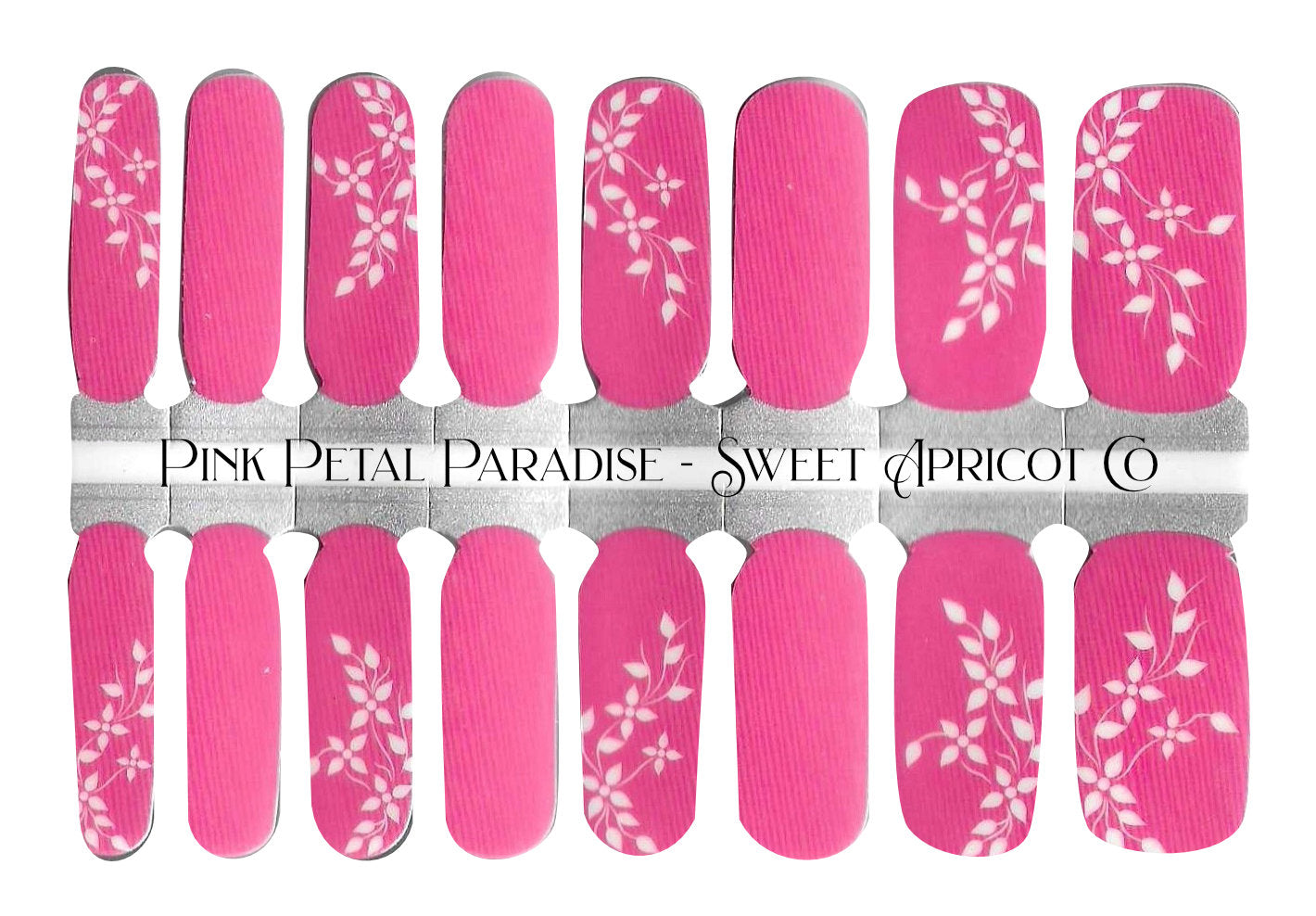 Pink Petal Paradise Nail Wraps - Cheerful Bright Pink with White Floral