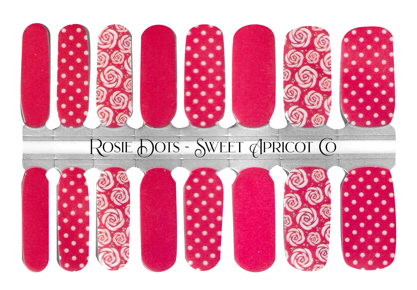 Rosie Dots Nail Wraps - A Medley of Sweet White Patterns on Cheery Red Background