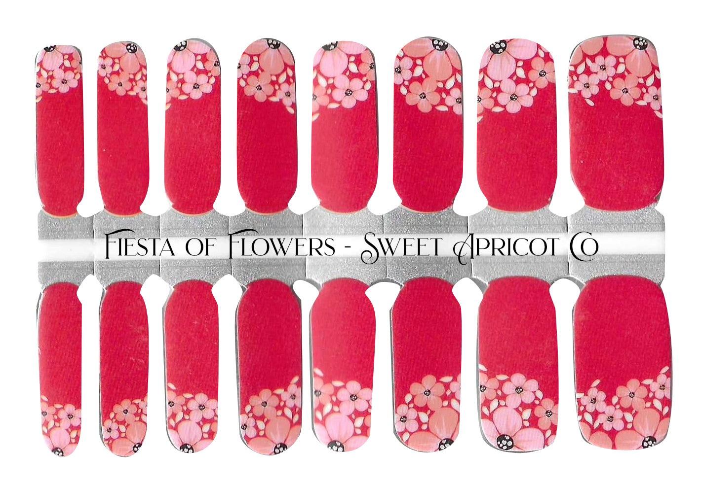 Fiesta of Flowers Nail Wraps - Red Background with Lovely Pink Flowers